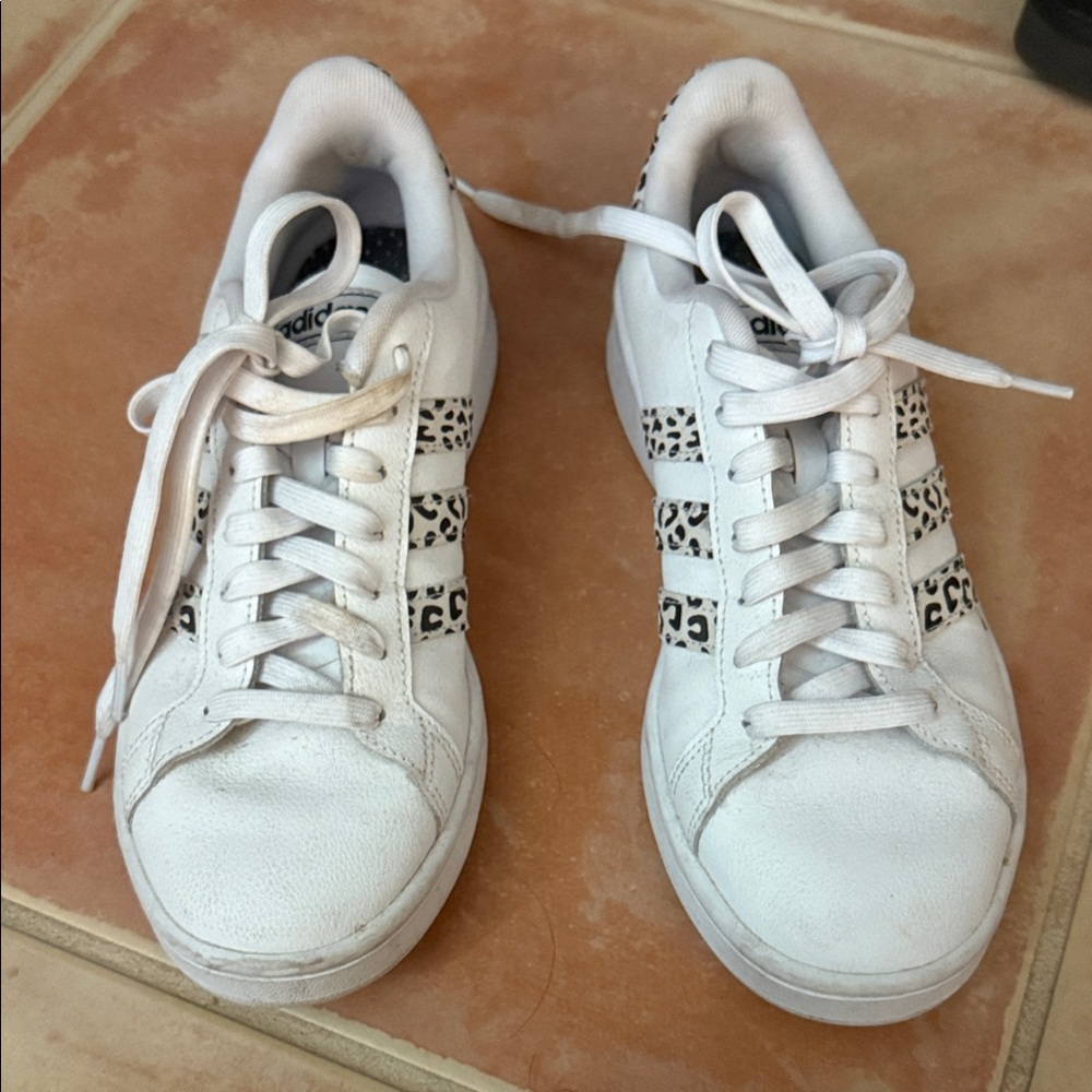 Adidas Women's White Sneakers with Animal Print